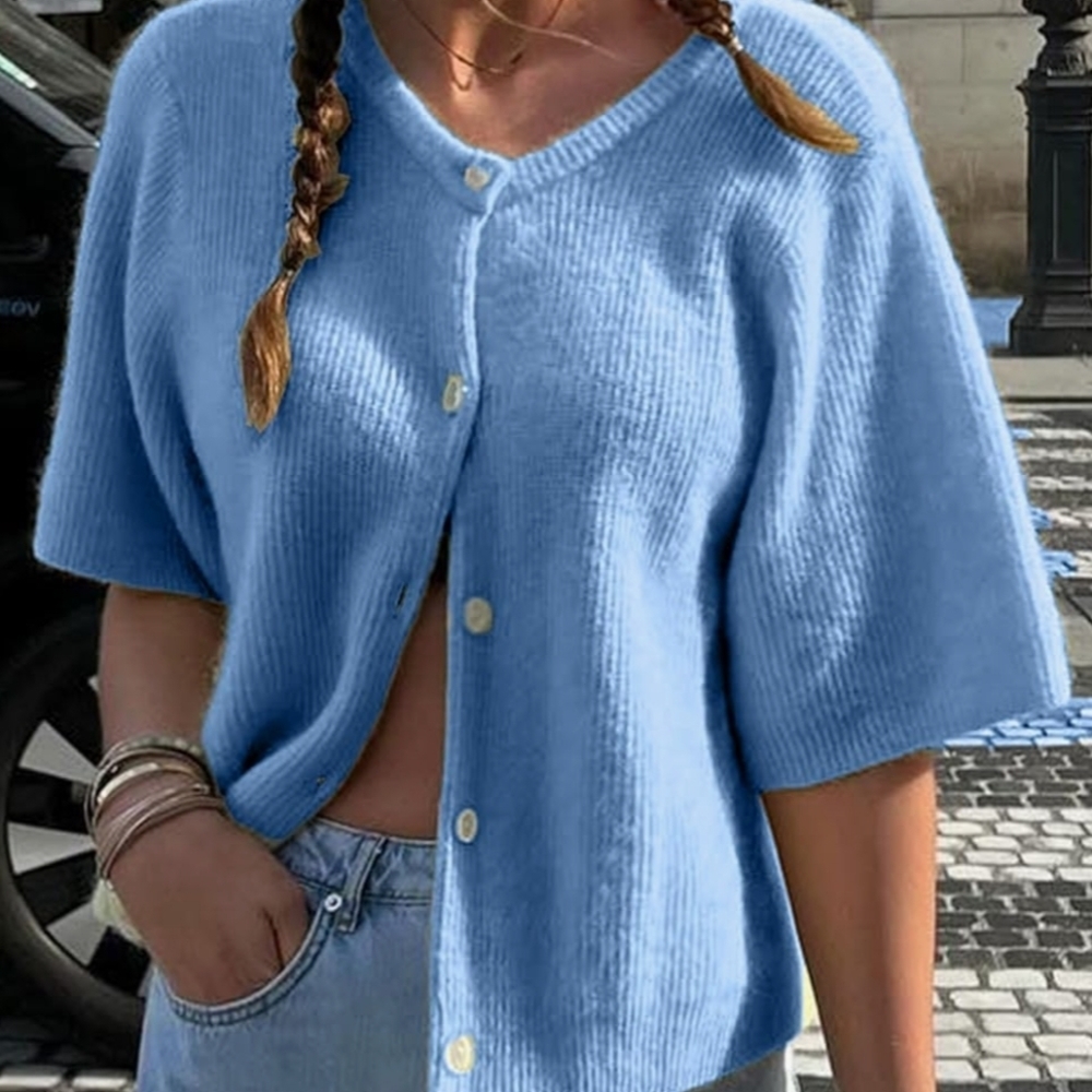Sky Blue Button-Up Women's Cardigan